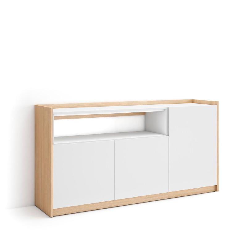 SKRAUT HOME Buffet salon et cuisine, 156x80x37 cm, 3 Portes, Meuble chaussure, Blanc et Chêne Soft - blanc Bois manufacturé 701_1_0