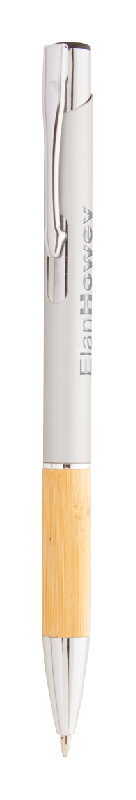 Stylo bille en aluminium - grip bambou - finition caoutchoutée - gravure laser effet miroir - encre bleue_0