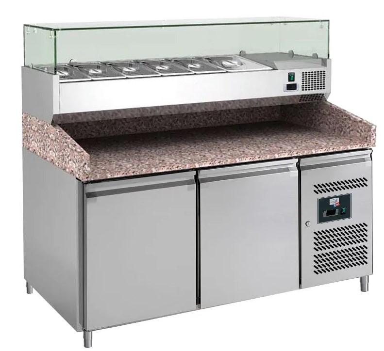 Table de préparation pizza 2 portes 60/40 + plan de travail en granit + vitrine | L2g - PZ2600TN-VRX380_0
