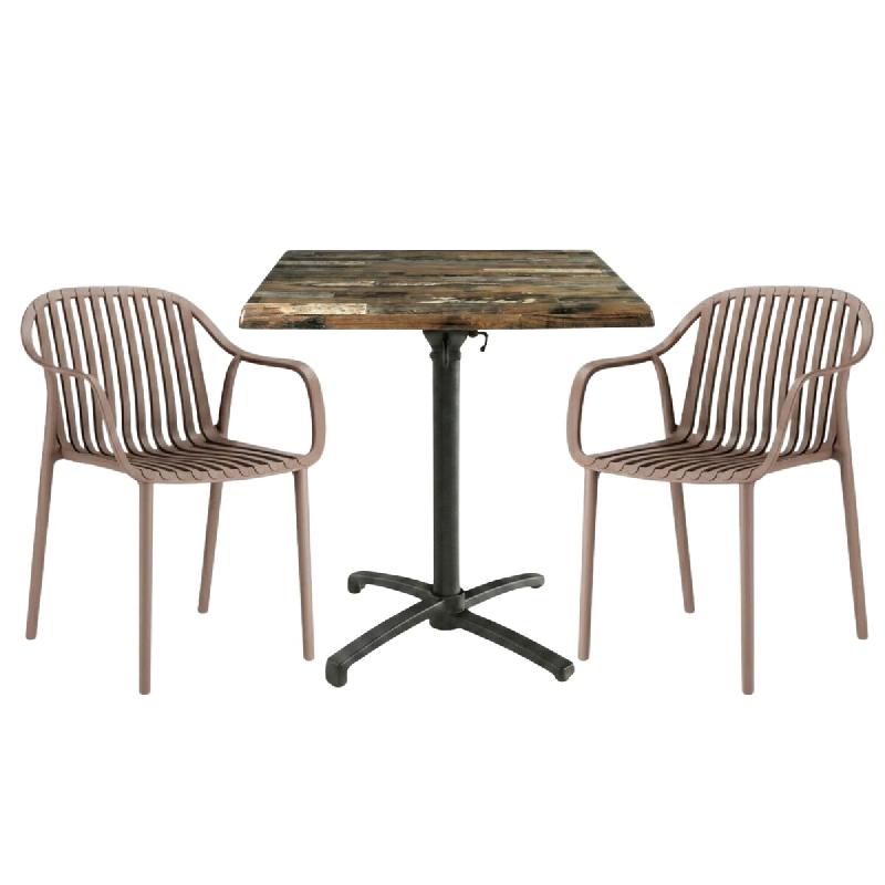 Table extérieure carribean 60x60 cm pied t-one pliable avec 2 fauteuils salou - tigaone - 3701680324963_0