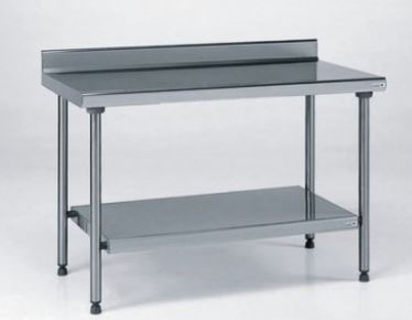 Table inox adossée avec étagère basse - TOURNUS EQUIPEMENT - Référence : 424 945 - Hauteur réglable 900 à 930 mm - Dimensions 1600x600 mm_0