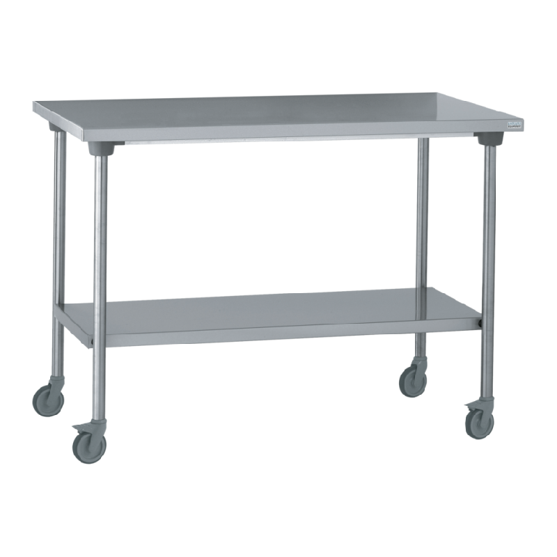 Table inox - Largeur L (L=1210-1610mm) - Avec étagère basse, Sur Roulettes Inconnue TBEBSRL_0