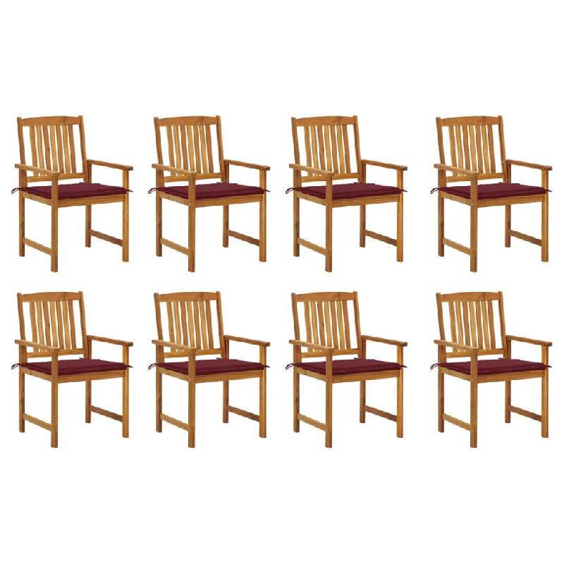 VidaXL Chaises De Jardin Avec Coussins Lot De 8 Bois D Acacia Solide - rouge 3078175_0