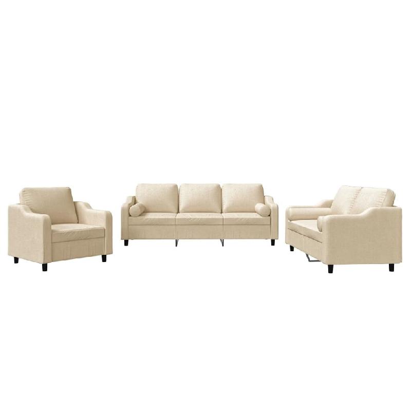 VidaXL Ensemble de canapés 3 pcs avec coussins crème tissu Modèle Helios Premium - 3201788_0