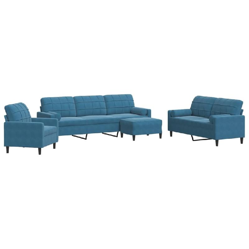 VidaXL Ensemble de canapés 4pcs et coussins et traversins bleu velours Modèle Perolia - 3278470_0