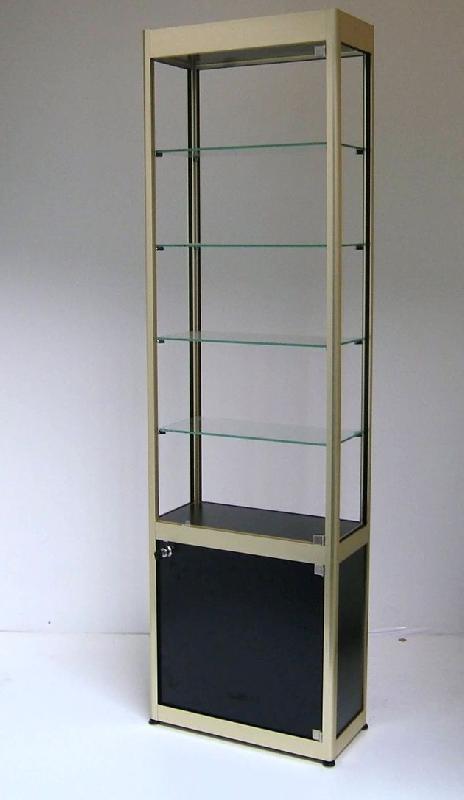 Vam10 - Vitrine d'exposition en verre trempé, alu or et mélaminé noir avec meuble intégré - À partir de 610€ HT_0