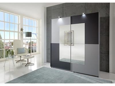 Armoire 2 portes coulissantes Taifun - miroir, coloris gris anthracite et aluminium, dimensions L180xH198xP64cm_0
