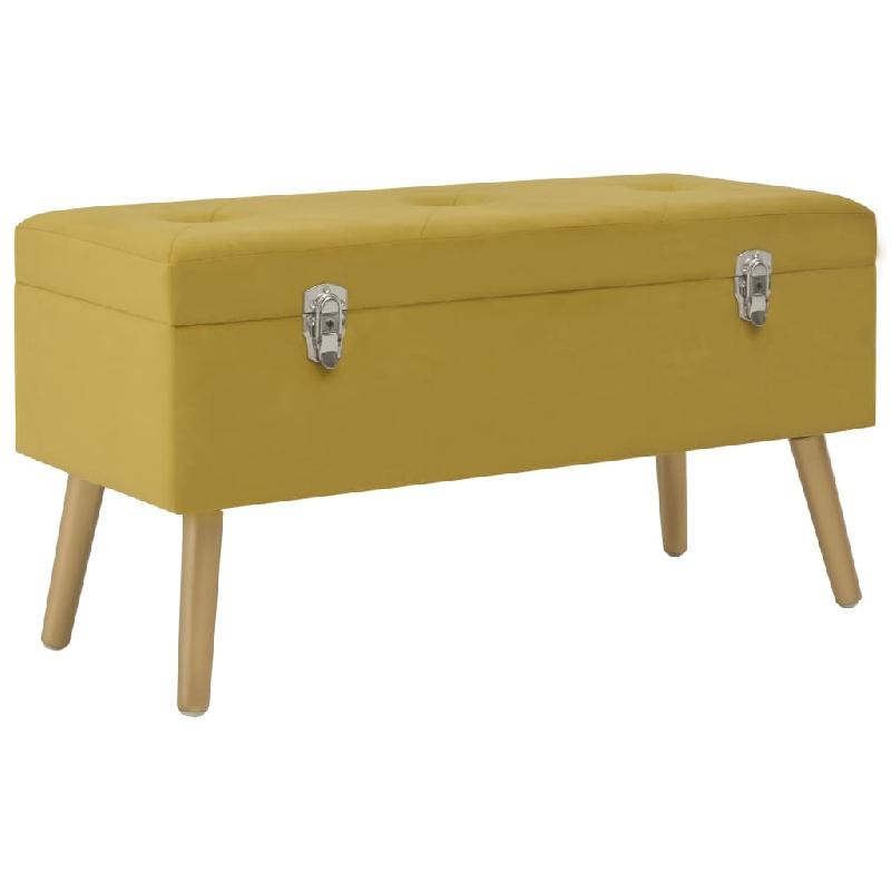 Banc banquette avec compartiment de rangement 80 cm - Velours jaune moutarde et pieds dorés_0