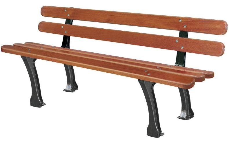Banc public en bois exotique vernis - piétement en fonte antirouille - modèle Lugo_0