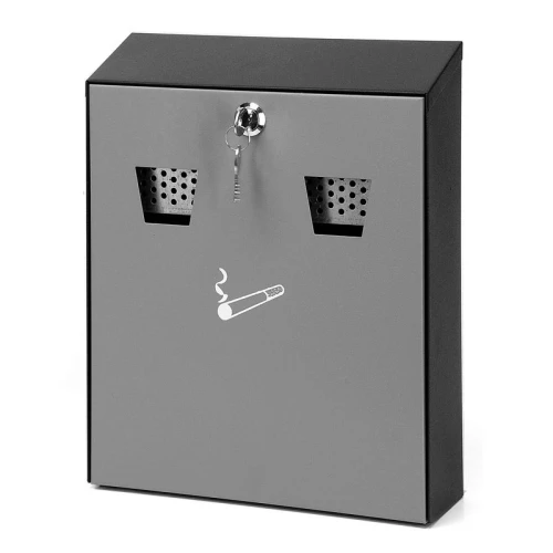 Cendrier mural H32 cm - inox et acier galvanisé avec serrure et liner en métal_0