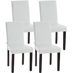 CLP Lot de 4 Chaises de salle à manger Ina similicuir avec pieds en Bois Blanc /Marron foncé - blanc polyester 181063502_0