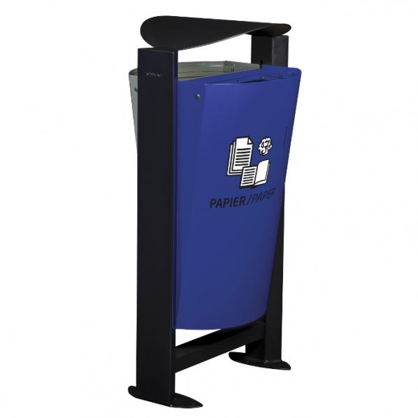 Corbeille en métal tri sélectif ARKEO - 2 x 60L - Gris/Bleu - Stickers inclus - Option cendrier 1800 mégots_0