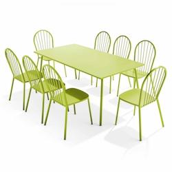 Oviala Business Ensemble table de terrasse et 8 chaises bistrot en acier vert - vert acier 109531_0