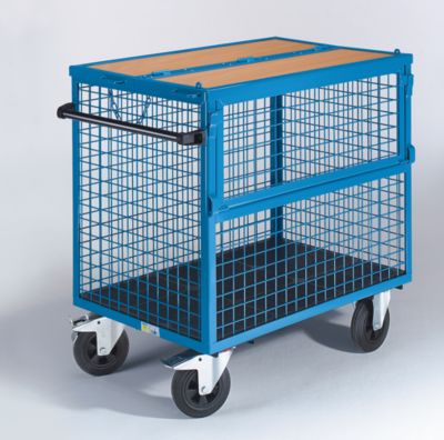 EUROKRAFT CHARIOT-CAISSE - PANNEAUX GRILLAGÉS EN ACIER, AVEC COUVERCLE - L X L 1050 X 700 MM