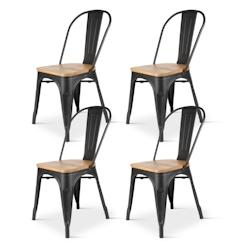 Kosmi Lot de 4 chaises en métal noir mat et assise en bois clair - Style industriel - noir 3760301692232_0