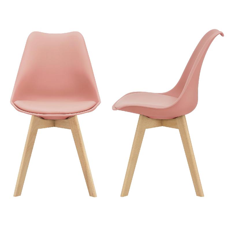 LOT DE 2 CHAISES DE SALLE À MANGER SIÈGE SCANDINAVE CUISINE PLASTIQUE SYNTHÉTIQUE HÊTRE 81 CM ROSE 03_0002773_0