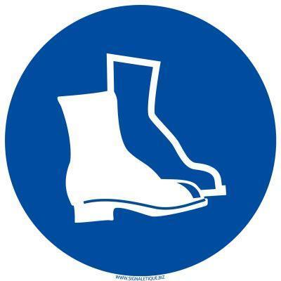 Panneau obligatoire - Port de chaussures de sécurité - PVC 1,5mm M1 - Diamètre 25cm - Laminé anti-UV et anti-graffiti_0