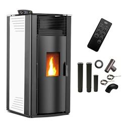 Poêle à granulés air Anita 15 kW Blanc Sannover avec Kit Raccordement Fumisterie - ANITA15Blanc_KitCheminee_0