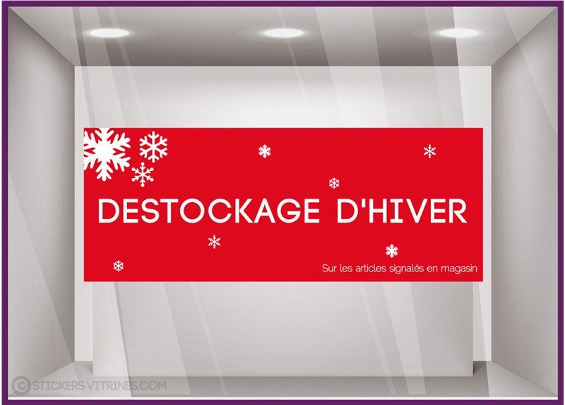 Sticker adhésif pour vitrine - Sv257 l57 x h22 cm - Rouge/Blanc - Destockage d'Hiver - Flocons et lettrage autocollant_0