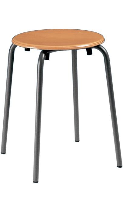 Tabouret empilable - H. Assise 500 mm - Ø siège 300 mm - Tube rond anthracite - Hêtre naturel laqué - BIMOS_0
