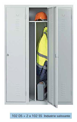 Vestiaire industrie salissante 102 DS + 2 x 102 SS - Ligne 100 modulable avec porte à évents et fermeture moraillon_0