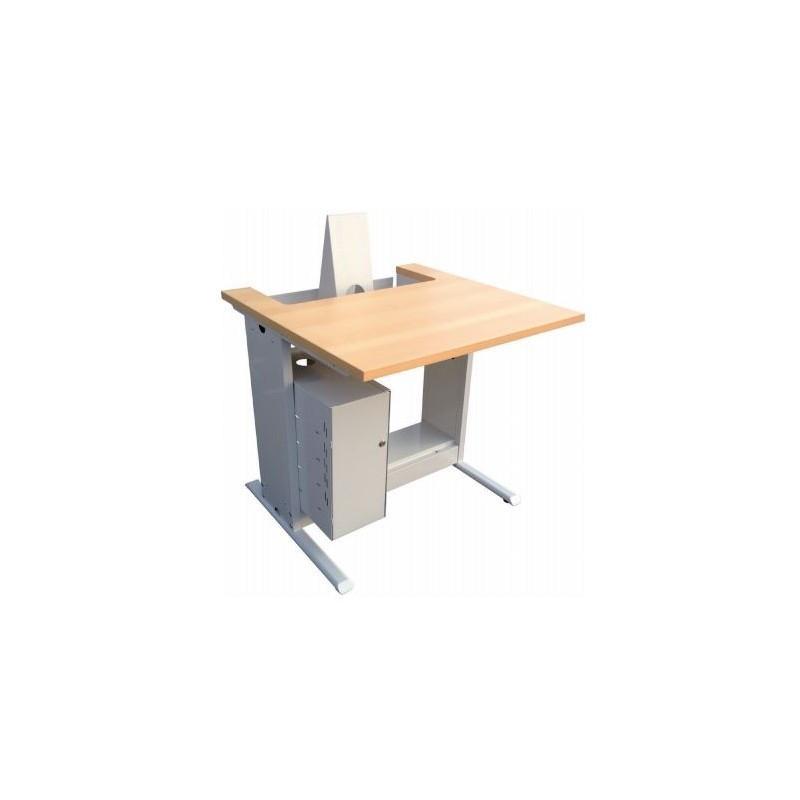 Bureau informatique 140x80 cm - Poste écran semi-encastré avec support UC et options de coloris_0