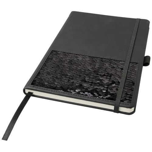 Carnet A5 Sequin - couverture paillettes réversibles noir et argent avec housse Luxe noire_0