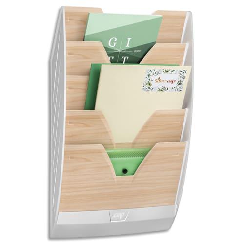 Cep présentoir mural 154 silva 5 cases. Dimensions (l x h x p) : 35 x 58 x 12,2 cm. Blanc/hêtre_0