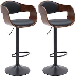 Décoshop26 - Set de 2 tabourets de bar chaises hautes pieds trompette en métal noir assise en bois marron et similicuir noir TDB10764 - marron 30002_0