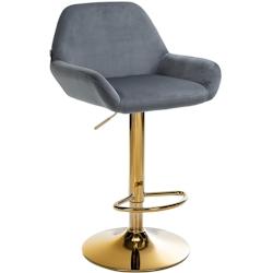 Décoshop26 - Tabouret de bar x1 repose-pieds en forme d'arc en métal doré assise en velours gris foncé 10_0004541 - gris 3000252166056_0