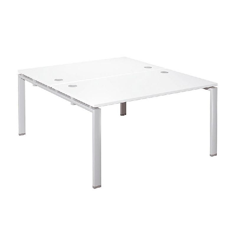 ENSEMBLE 2 POSTES DROITS E-LINK - L. 140 X P. 163 CM - PLATEAU BLANC - 4 PIEDS ALUMINIUM