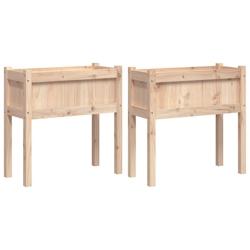 Helloshop26 - Jardinière bac lit surélevé plantes fleurs jardin terrasses lot de 2 avec pieds bois de pin massif marron 02_0039019 - 3000217972951_0