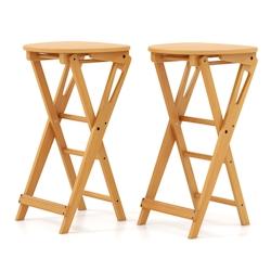 Helloshop26 - Lot de 2 tabourets de bar pliants en bambou tabouret haut chaise bar bistro avec repose-pieds poignées sans assemblage 20_0005858 - 300_0