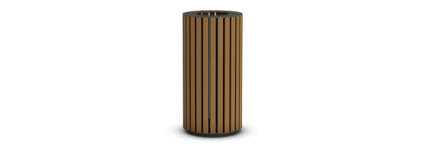 La corbeille Woody - poubelle publique - The Italian Lab - D. 450 mm, H. 900 mm, capacité 100 L, poids 22.9 kg_0