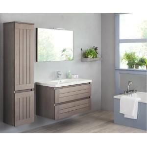 MEUBLE 105 CM 1 VASQUE TABLE BLANCHE + ARMOIRE DE TOILETTE BOIS MASSIF LIGNUM SANIJURA