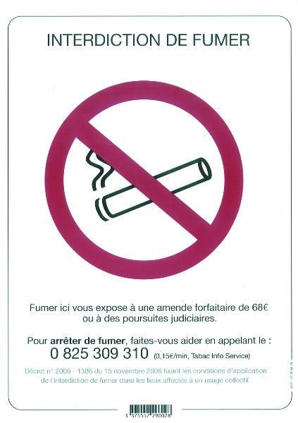 SIGNALETIQUE INTERDICTION DE FUMER + DECRET