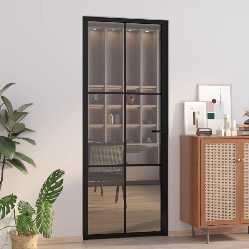 Vidaxl porte intérieure 83x201,5 cm noir verre esg et aluminium 350565_0