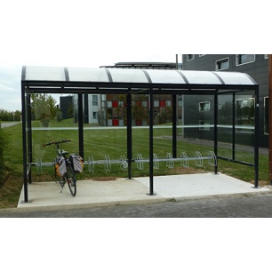 Abri vélo semi-ouvert gironde 212x500 cm / structure en acier / bardage en verre sécurit_0