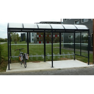 Abri vélo semi-ouvert Gironde 212x500 cm - structure en acier galvanisé - bardage en verre sécurit - couverture en polycarbonate anti-UV_0