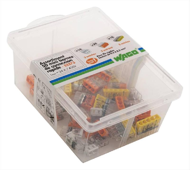 Assortiment de 50 minibornes automatiques, 2,5 mm² pour rigide WAGO_0