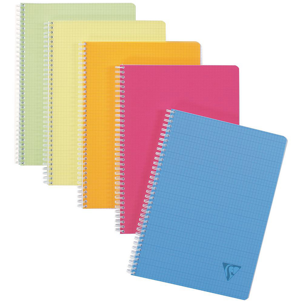 CAHIER CLAIREFONTAINE LINICOLOR FRESH - RELIURE SPIRALES - A4 - 180 PAGES - PETITS CARREAUX - COUVERTURES POLYPRO ASSORTIES - LOT DE 5