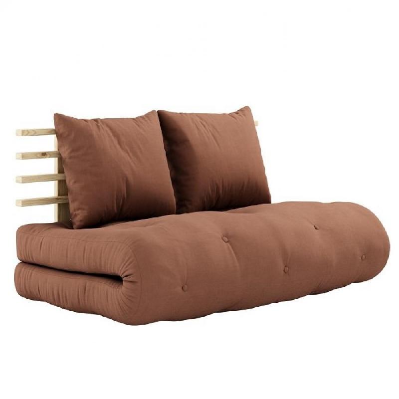 CANAPÉ LIT FUTON SHIN SANO BRUN ARGILE ET PIN MASSIF COUCHAGE 140*200 CM._0