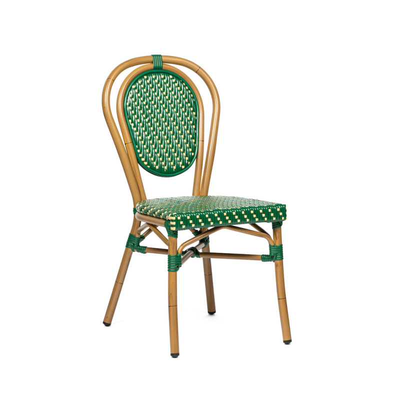 Chaise de terrasse empilable - Louvre tressage vert et beige, aluminium rotin, résistante aux intempéries_0