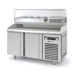CORECO Meuble A Pizzas - -2/+8 - 2 Portes - 1495X800X850 - Interieur Et Exterieur Aisi 304 - Dessus Granit Avec Dosseret MR80-150-P - Acier inoxydable_0