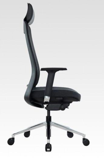 Fauteuil de bureau synchrone blocable 5 positions - Référence 6391 FR191 - Pied aluminium poli - Dossier filet noir_0