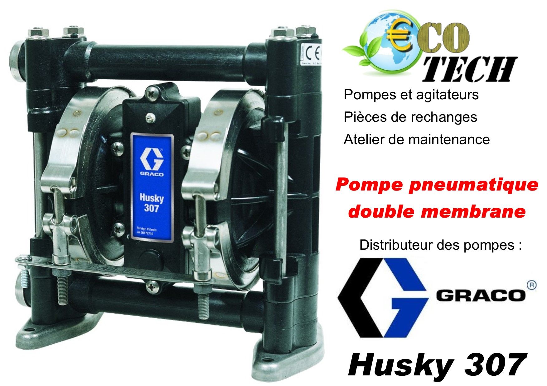 Graco husky 307 pompes pneumatiques à membrane dispo. En polypropylène et eacéta_0