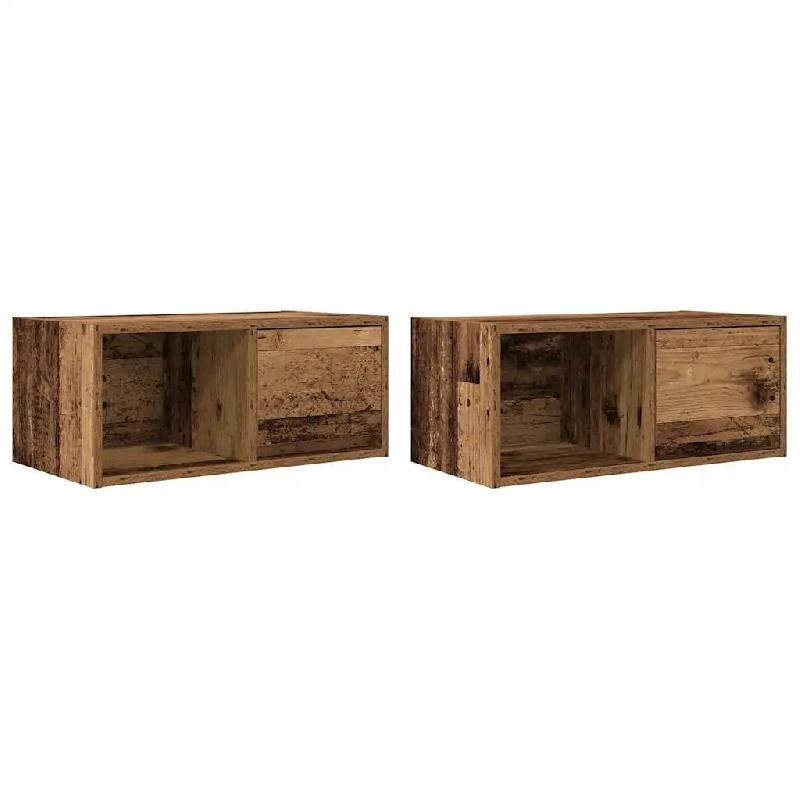 Helloshop26 - Lot de 2 meubles TV design vintage mural 60 x 31 x 25,5 cm rangement pratique en bois d'ingénierie vieux bois 02_0051641 - Bois massif_0