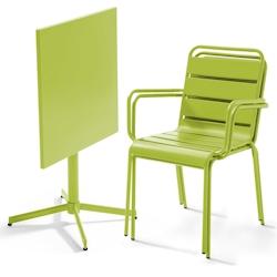 Oviala Business Ensemble table de terrasse carrée et 2 fauteuils métal vert - Oviala - vert acier 105393_0