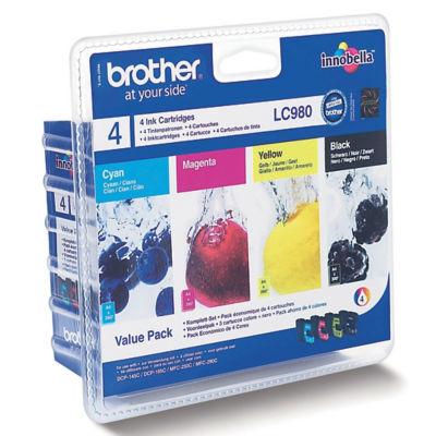 Pack 4 cartouches Brother LC980 noir et couleurs (cyan + magenta + jaune) pour imprimantes jet d'encre_0