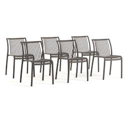 RATTATAN Set de 6 chaises en polypropylène empilables pour extérieur et jardin, bar et restaurant, structure robuste et légère - Olimpia - Taupe -_0